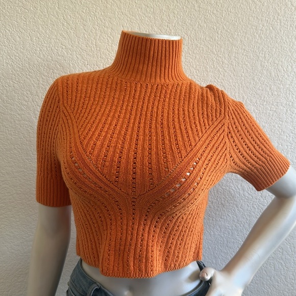 Intimately Free People Carly Swit Crop Knit Mockneck Top Orange - Picture 5 of 10